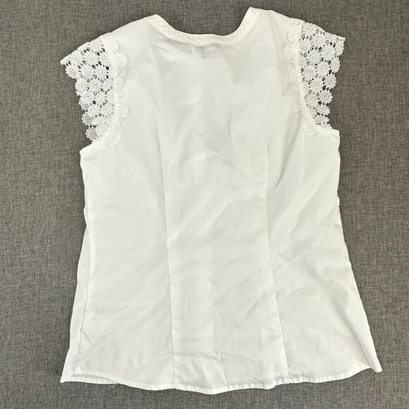 Calligraphie Button Down Top White Floral Embroidered detail Cap Sleeve Medium - Picture 8 of 10